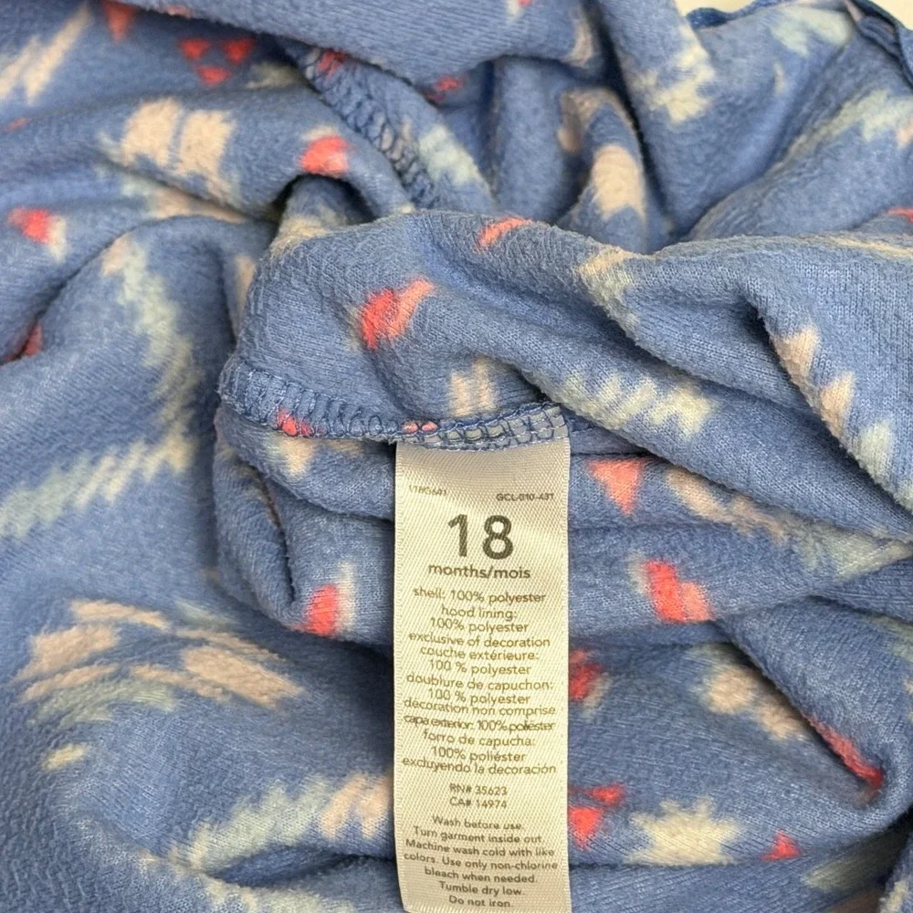 Carters 18M Blue Pink Fair Isle Fleece Hooded Jumpsuit One Piece Pram Zip Up